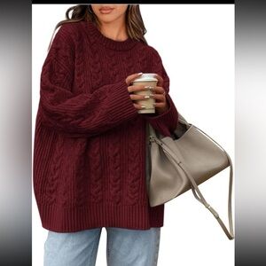 Women's Oversized Sweaters Crewneck Cable Knit Pullover Casual Loose Size XL